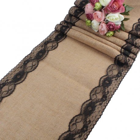 Jutový behúň na stôl - čierny 