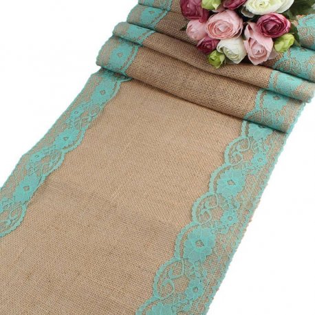 Jutový běhoun na stůl - tyrkys