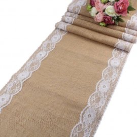 Jutový běhoun na stůl - bíly