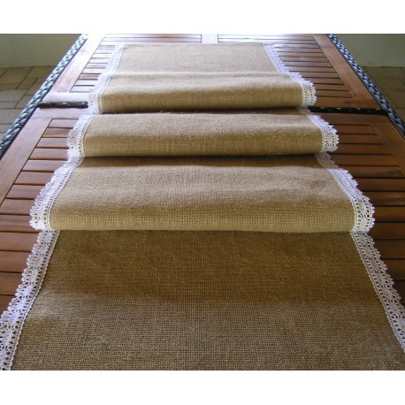 Jutový běhoun na stůl s krajkou