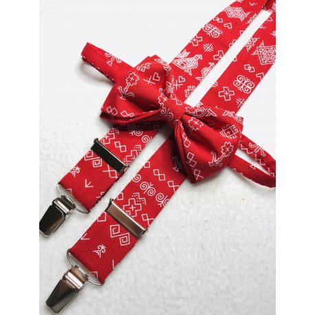 Pánský set motýlek a šle črvené