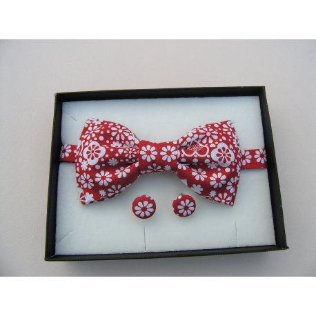 Pánský set motýlek, šle a manžetové knoflíky - červená