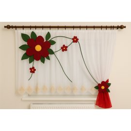 Záclona bielo červena s kvetom