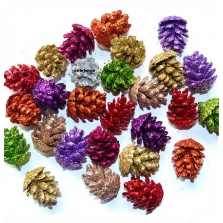 šišky borovicové s glitry barevné